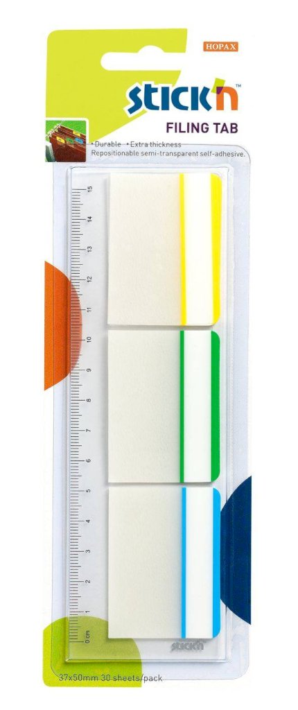 Stick'n Filing Tabs Repositionable 3 Frame Colours 37x50mm