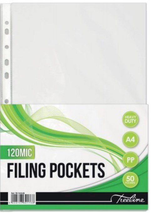 Treeline Filing Pockets 120 Micron A4 Heavy Duty - Pack of 50